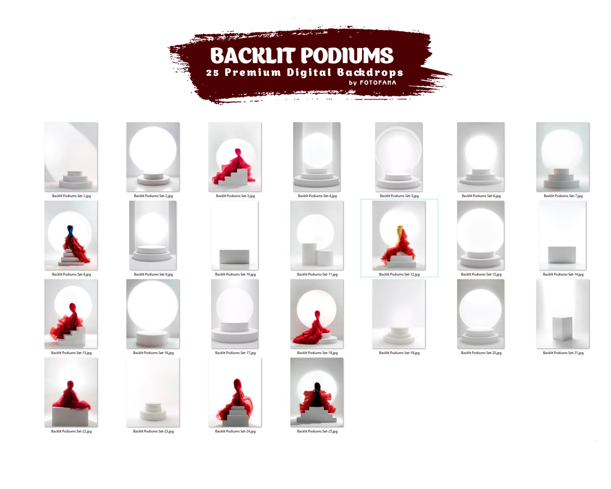 White Photoshop studio background with podiums