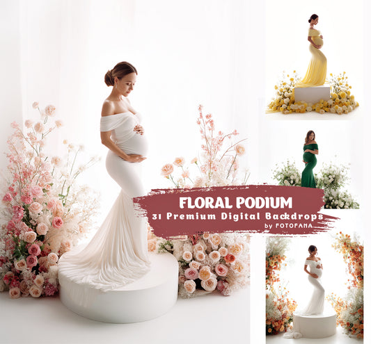 Floral podium digital backdrop for maternity portraits
