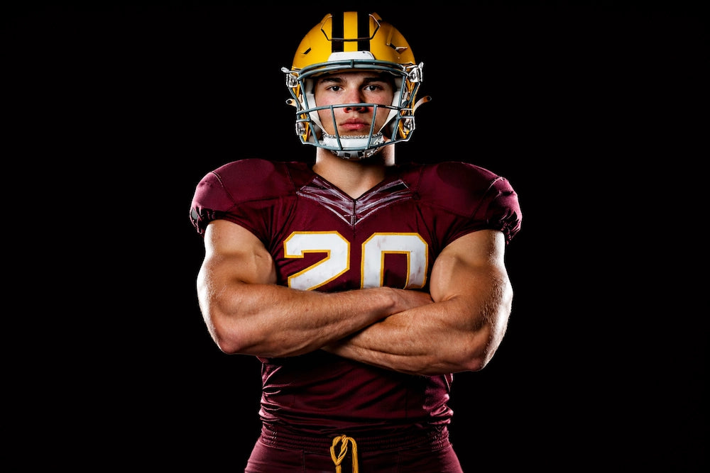 Football player portrait with realistic fog overlay on dark background – Photoshop smoke effect example