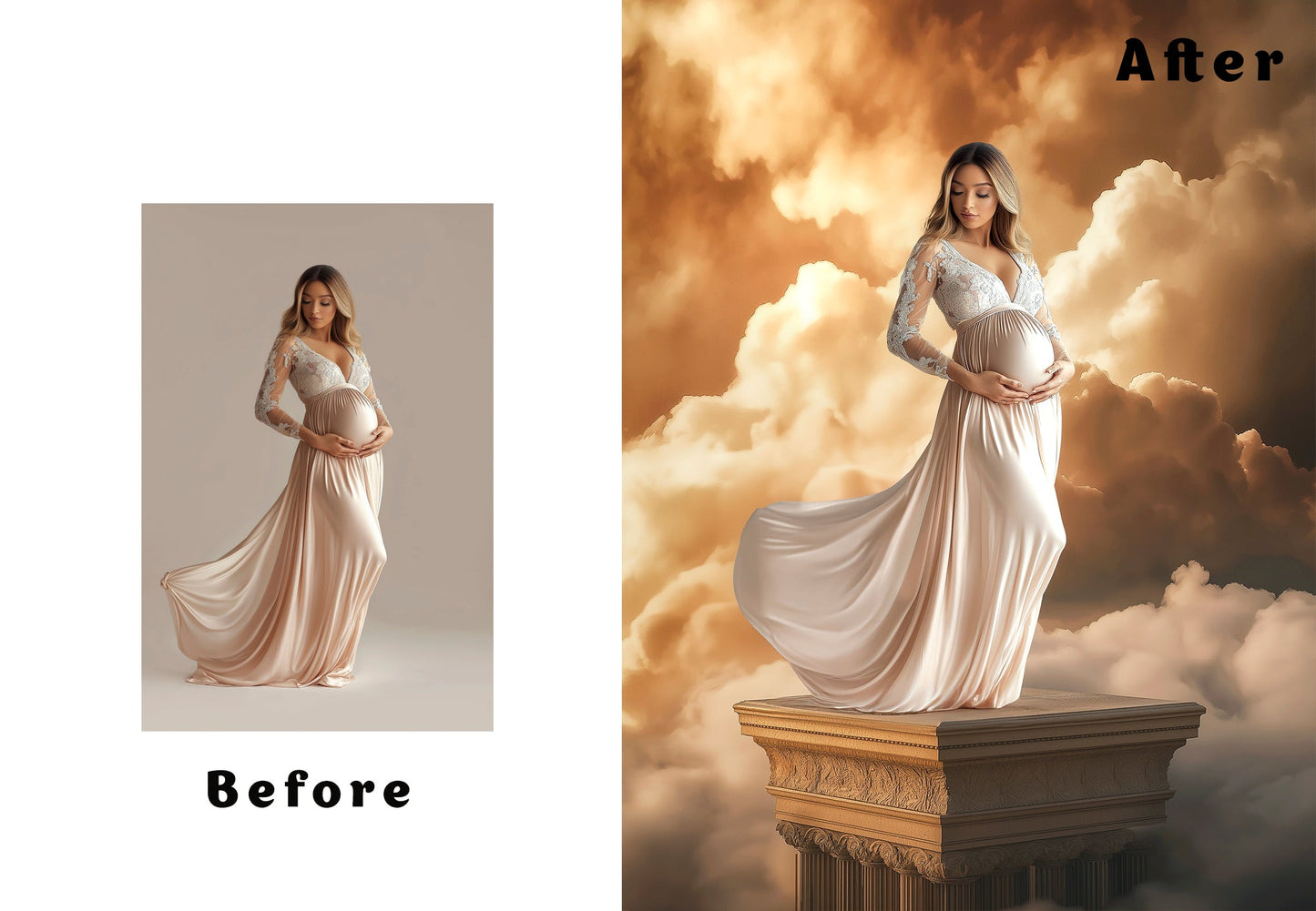 Editorial maternity portrait backdrop with pedestal