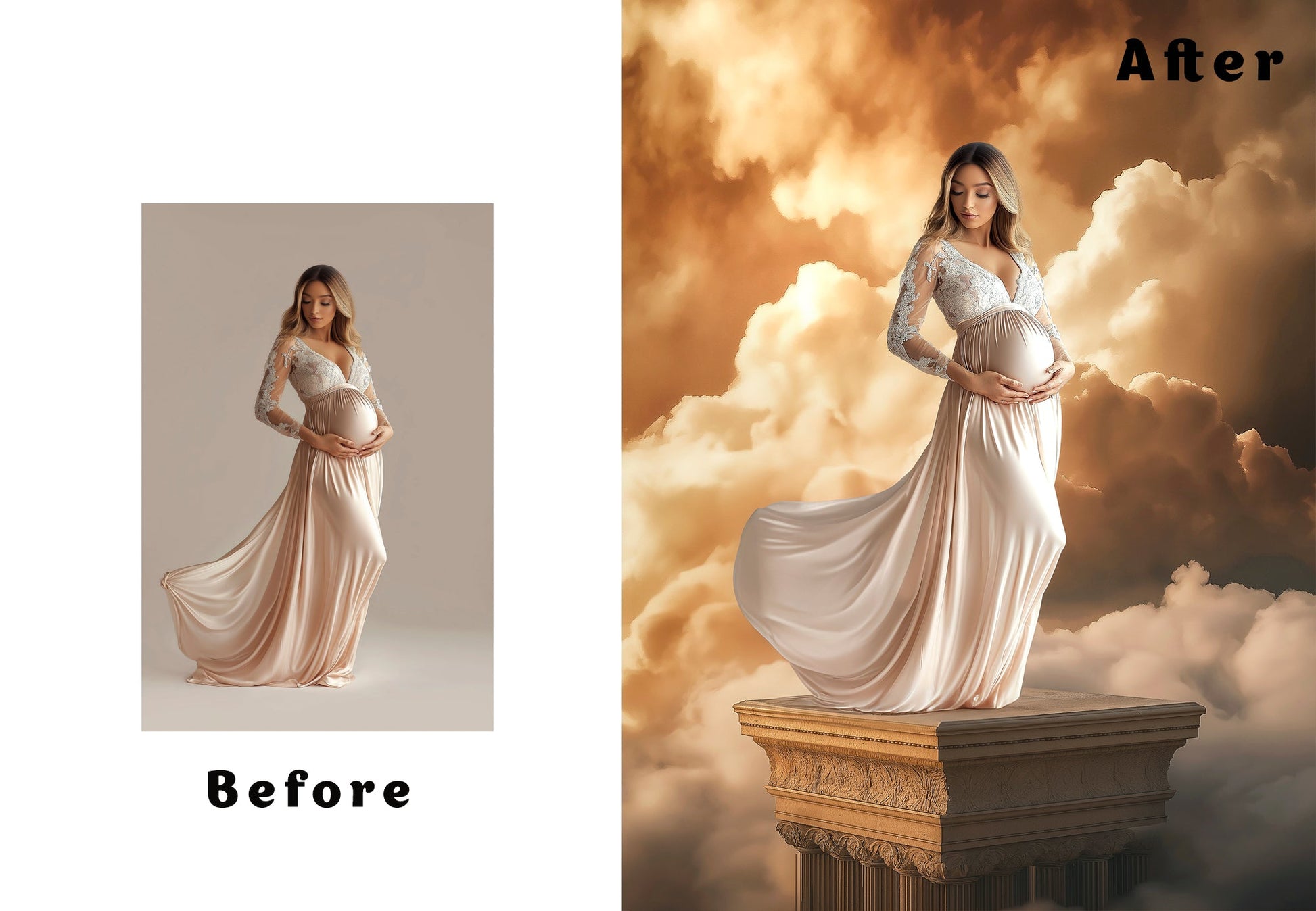 Editorial maternity portrait backdrop with pedestal