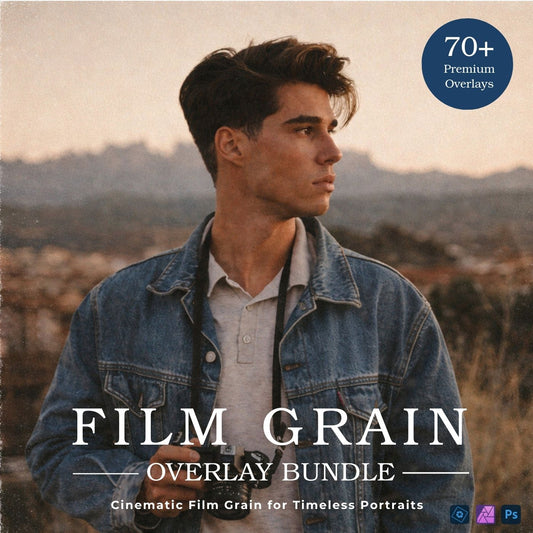 Film grain overlay bundle for cinematic portrait photo editing