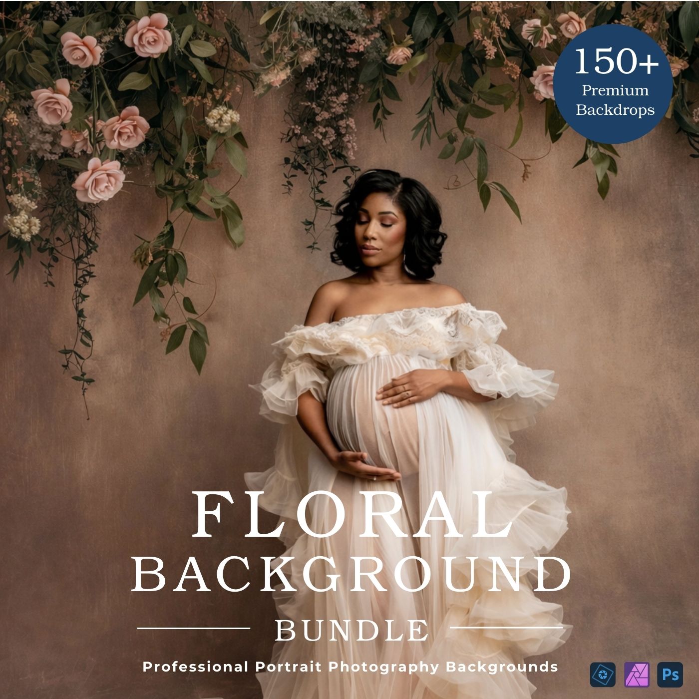 Floral background bundle for romantic portrait photo editing