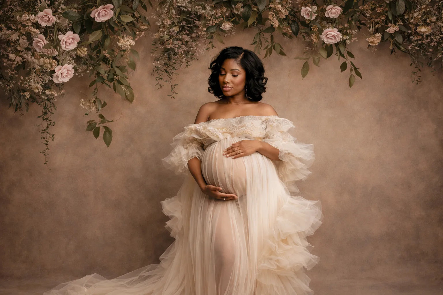 Floral background used for professional portrait photo editing in Photoshop