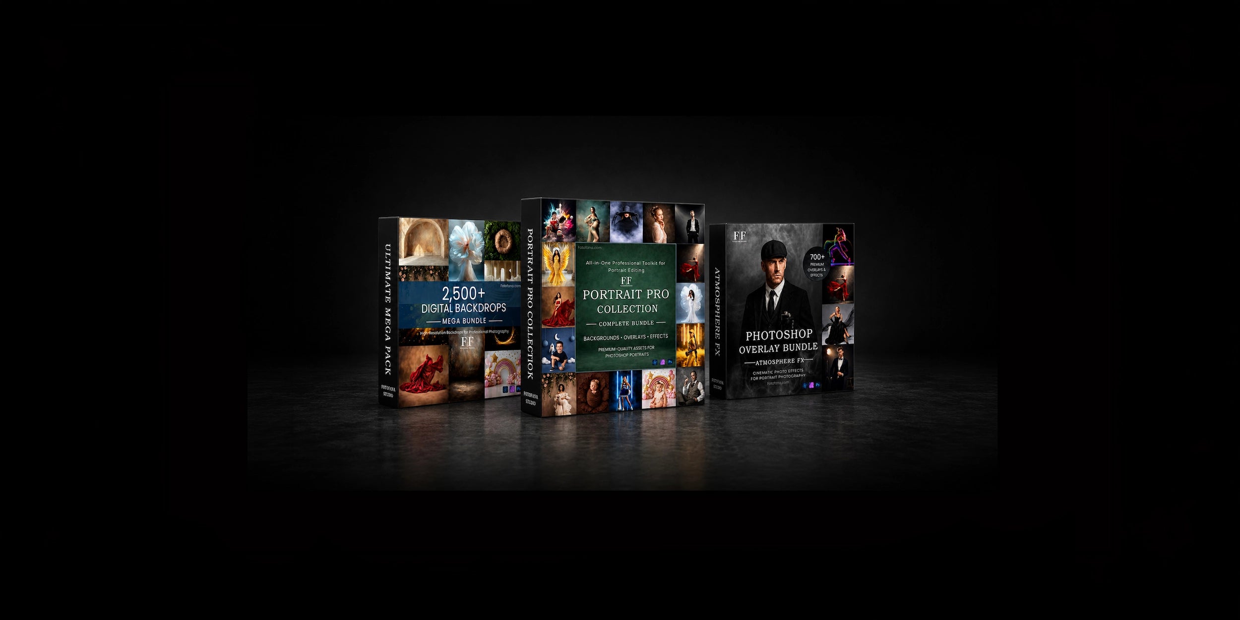 Digital photo backdrop, Portrait Pro and Photoshop overlay bundles for portrait photographers