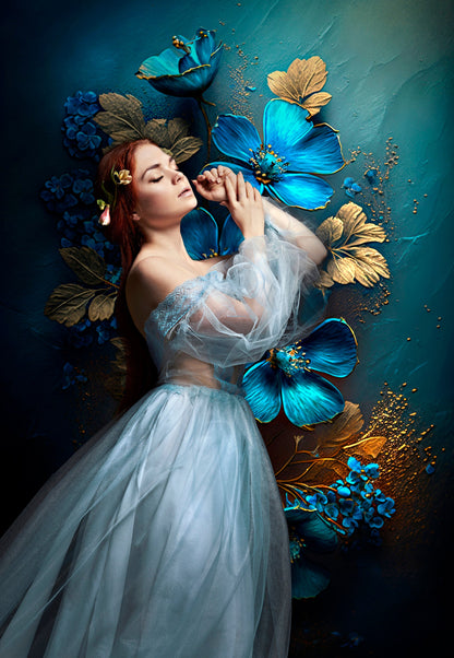 Gold & Blue Floral Fine Art Textures, Flower Background, Photoshop Overlays, Photo Texture, Photo Overlay, Maternity Backdrop, Digital JPG