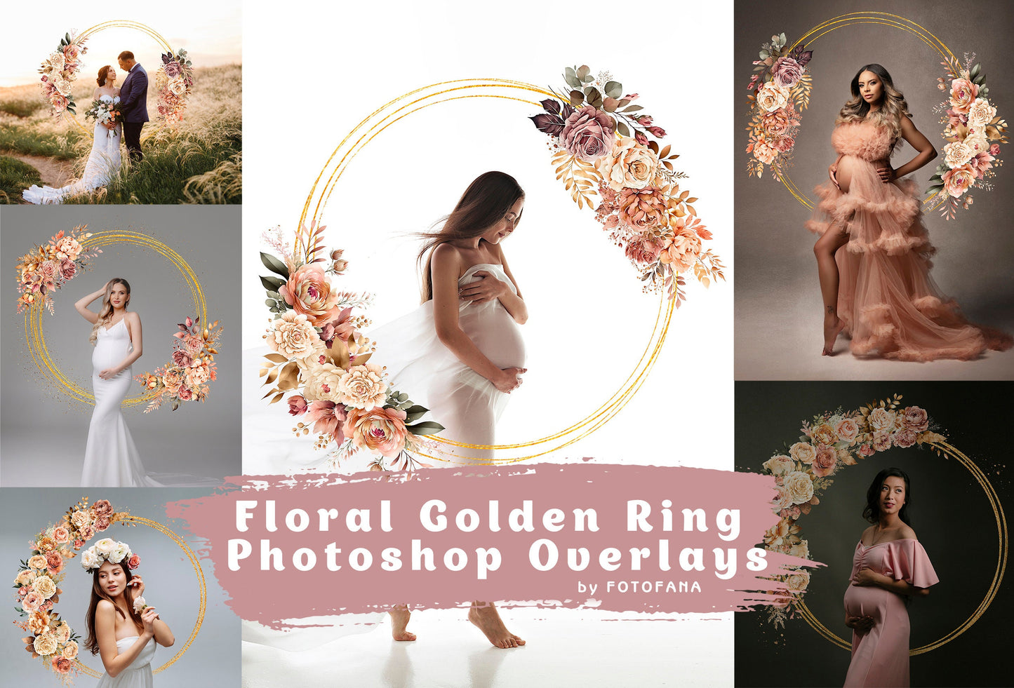 Floral Halo Maternity Rings Digital Overlays Maternity Backdrops Studio Backgraunds Photoshop Maternity Fine Art Textures Photoshop PNG