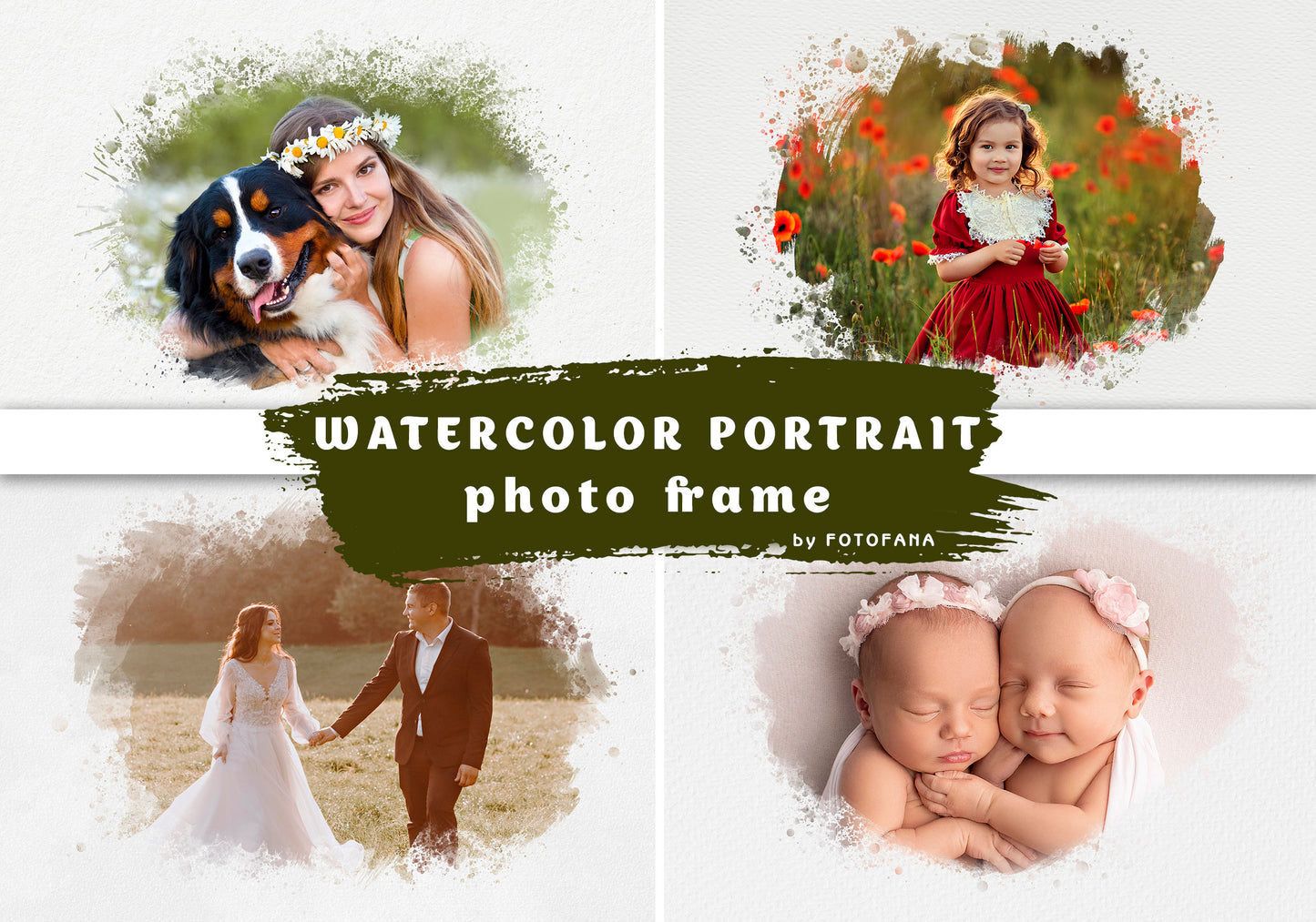 22 Watercolor portrait paint masks, photo frame, Photoshop overlay, clipping mask, photo mask, watercolor effect, fine art, png file