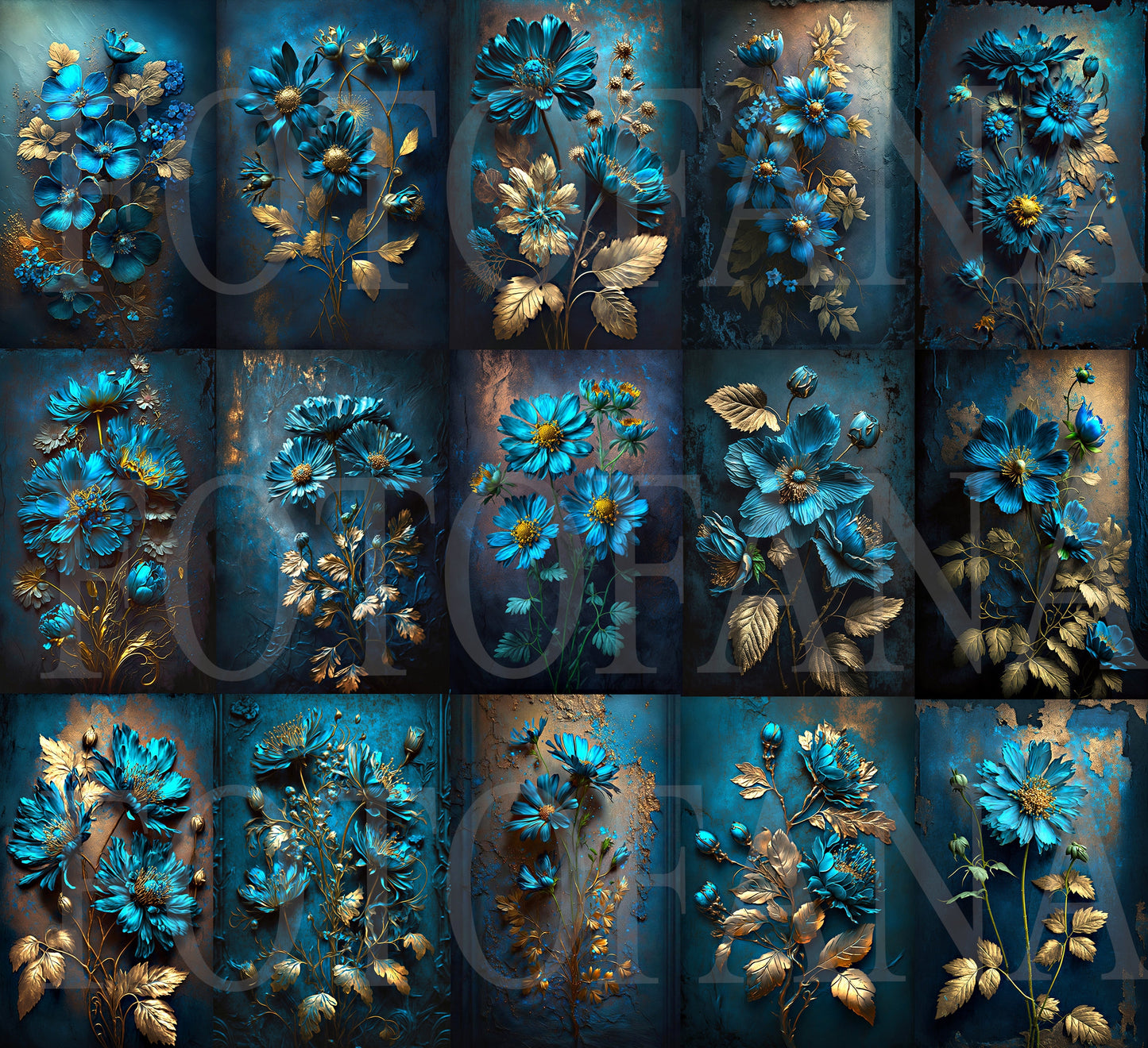 Gold & Blue Floral Fine Art Textures, Flower Background, Photoshop Overlays, Photo Texture, Photo Overlay, Maternity Backdrop, Digital JPG