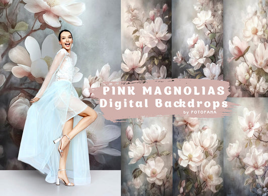 Floral Digital Backdrop Magnolias Fine Art Floral Digital Background Maternity Backdrop Overlays Photoshop Texture Studio Backgrop Digital