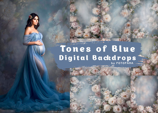 Tones of Blue Floral Fine Art Floral Digital Backdrops Maternity Backdrop Overlay Photography Digital Background Overlays Photoshop Textures