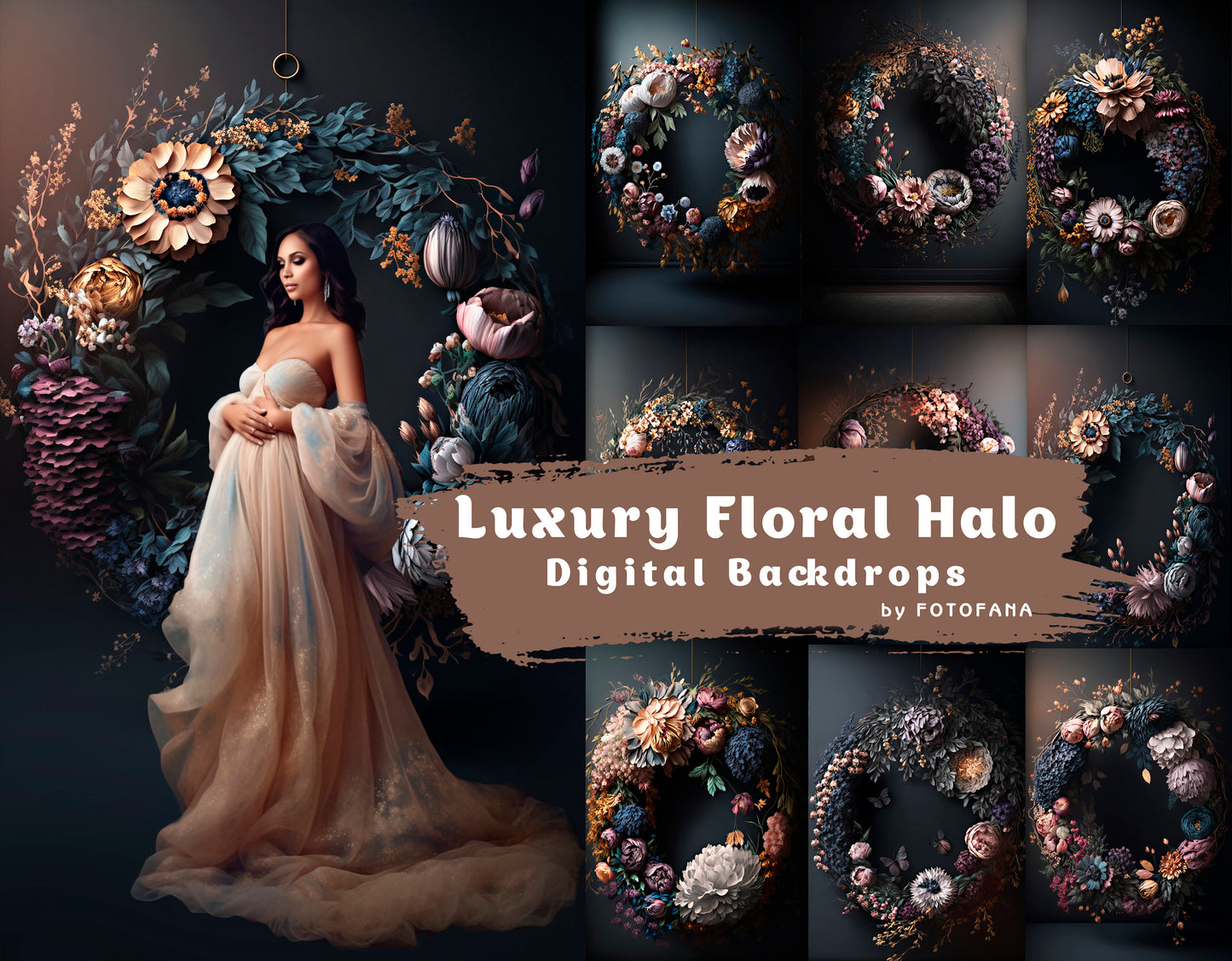 Hanging Floral Digital Halo Ring Maternity Digital Backdrops Studio Backdrop Overlays Backdrop Maternity Fine Art Textures Photoshop JPG