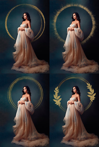 20 Golden Circle Overlays Maternity Light Ring Frame Circles Shine Ring Light Maternity Rings Golden Ring Maternity Digital Backdrop PNG