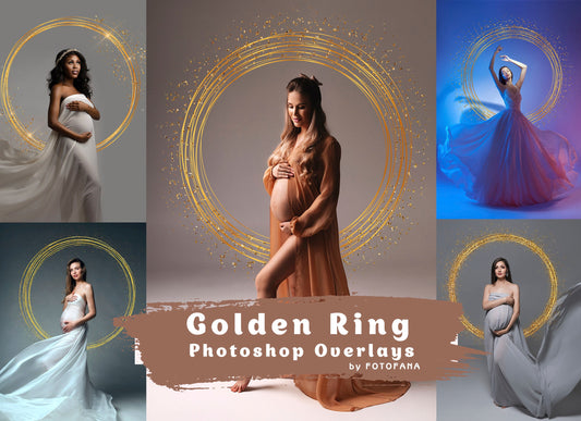 20 Golden Circle Overlays Maternity Light Ring Frame Circles Shine Ring Light Maternity Rings Golden Ring Maternity Digital Backdrop PNG