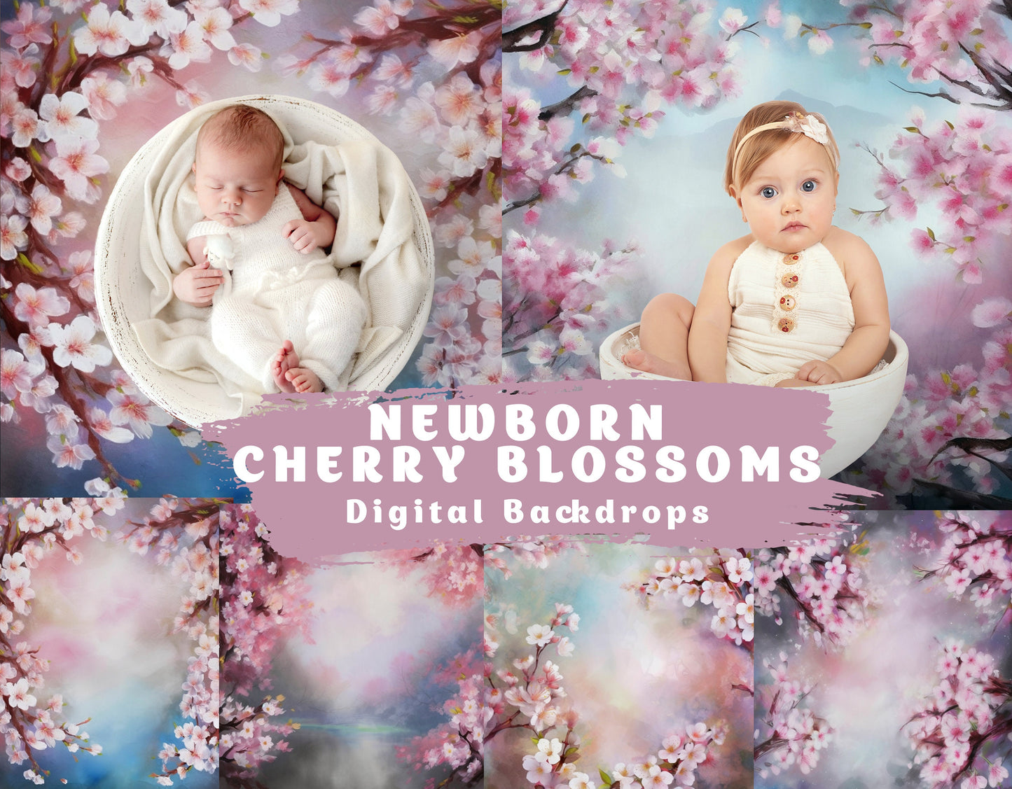 Digital Backdrop Cherry Blossoms Fine Art Textures Newborn Digital Backdrop Overlays Floral Textures Maternity Digital Background Newborn