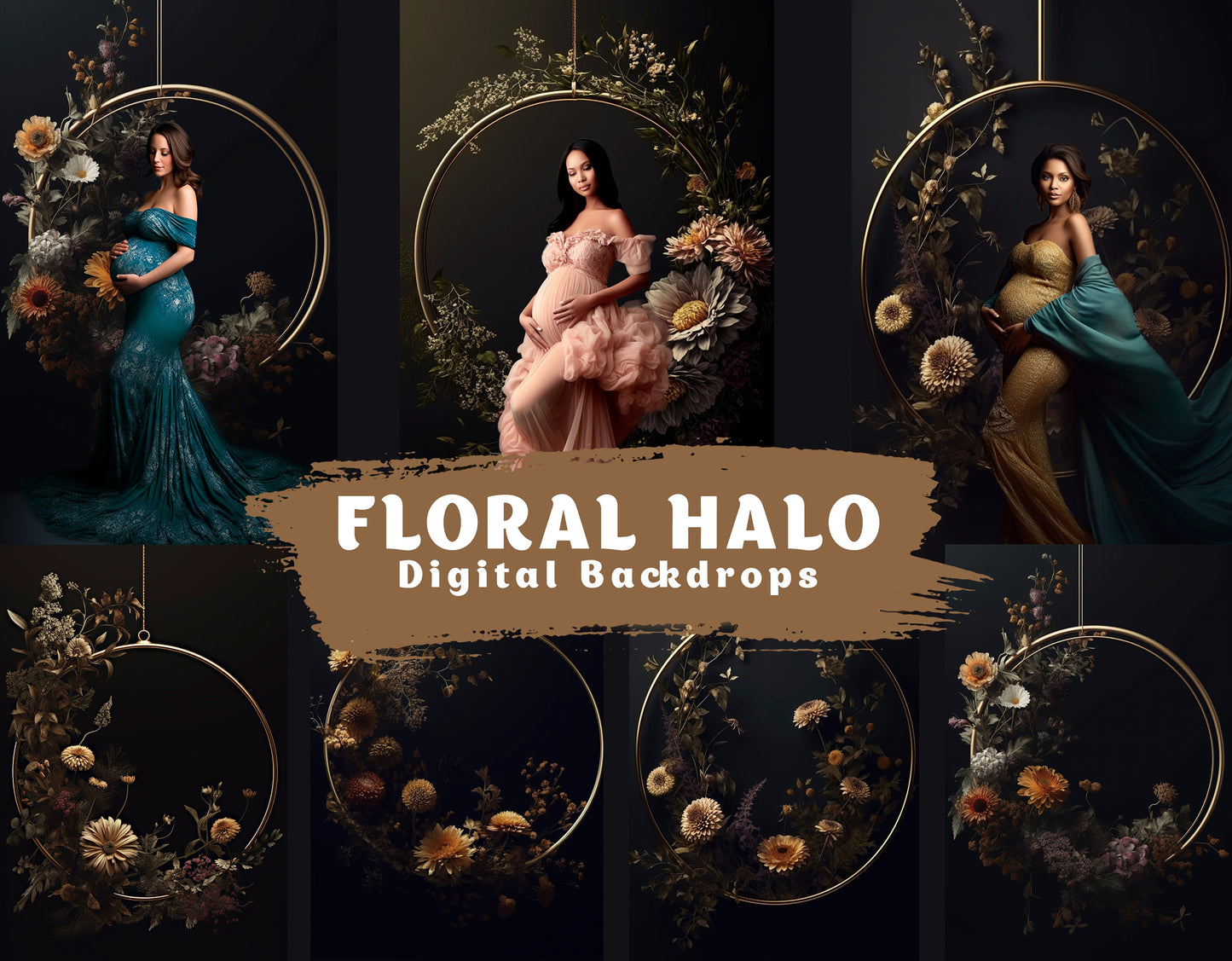 Floral Halo Maternity Hanging Rings Digital Backdrops Maternity Backdrops Studio Backdrop Photoshop Maternity Fine Art Textures Photoshop