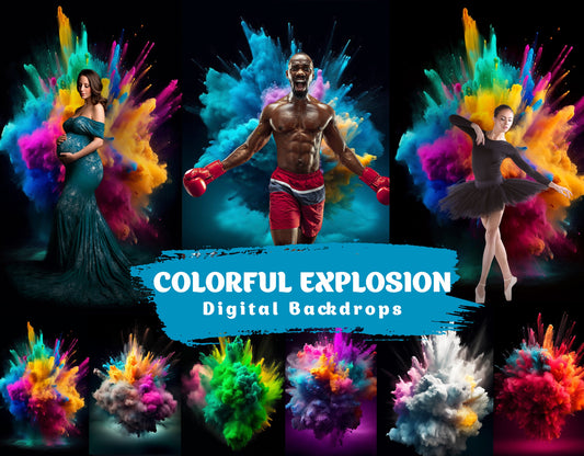 Colorful Powder Explosion Digital Backdrop Overlays Colorful Dust Backdrops Maternity Digital Backdrop Overlays Maternıty Overlays Colorful