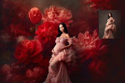 Red Floral Fine Art Textures Flower Digital Background Photoshop Overlays Photo Texture Photo Overlay Maternity Backdrop Photoshop Overlays
