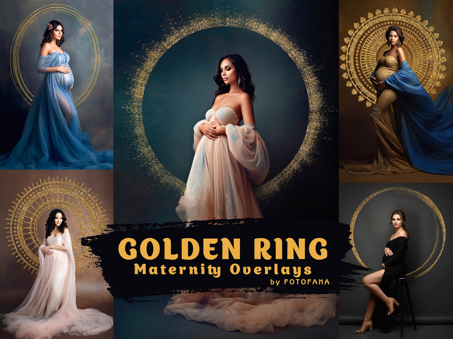 Golden Circle Overlays Maternity Light Ring Frame Circles Shine Ring Light Maternity Rings Golden Ring Maternity Digital Backdrop png