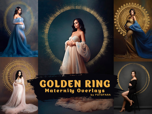 20 Golden Circle Overlays Maternity Light Ring Frame Circles Shine Ring Light Maternity Rings Golden Ring Maternity Digital Backdrop PNG