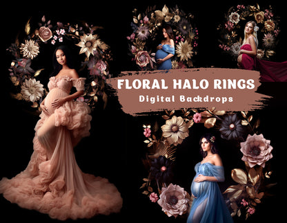 Digital Backdrop Floral Halo Background Maternity Ring Digital Backdrop Maternity Backdrop Studio Backdrop Fine Art Textures Photoshop JPG
