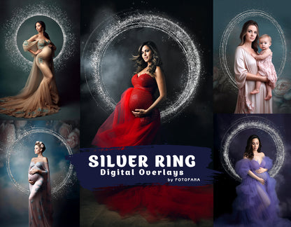 Silver Circle Overlays Maternity Light Ring Halo Frame Circles Shine Ring Light Maternity Rings Maternity Halo Digital Backdrop Clipart Png