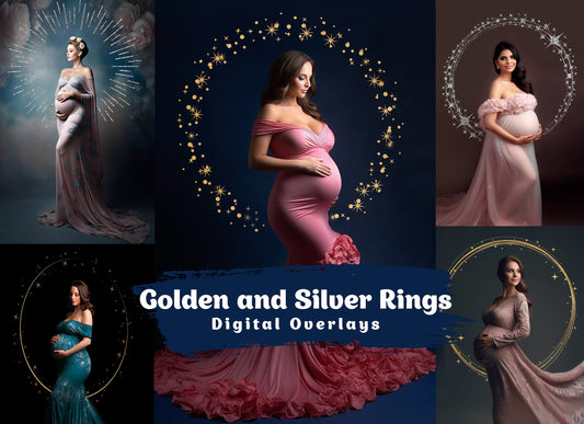 Golden Silver Rings Overlays Circle Maternity Light Ring Frame Circles Shine Ring Light Maternity Silver Rings Maternity Digital Backdrop