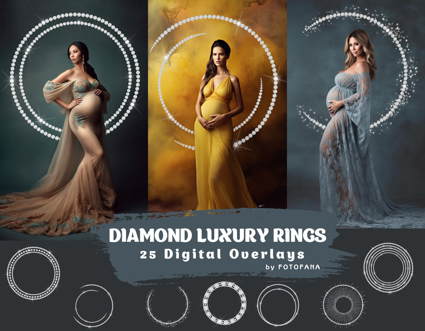 Foliage Maternity Ring Overlays Silver Halo Clipart Photoshop Maternity Digital Backdrop Studio Ring Overlay PNG Maternity Circle Diamond