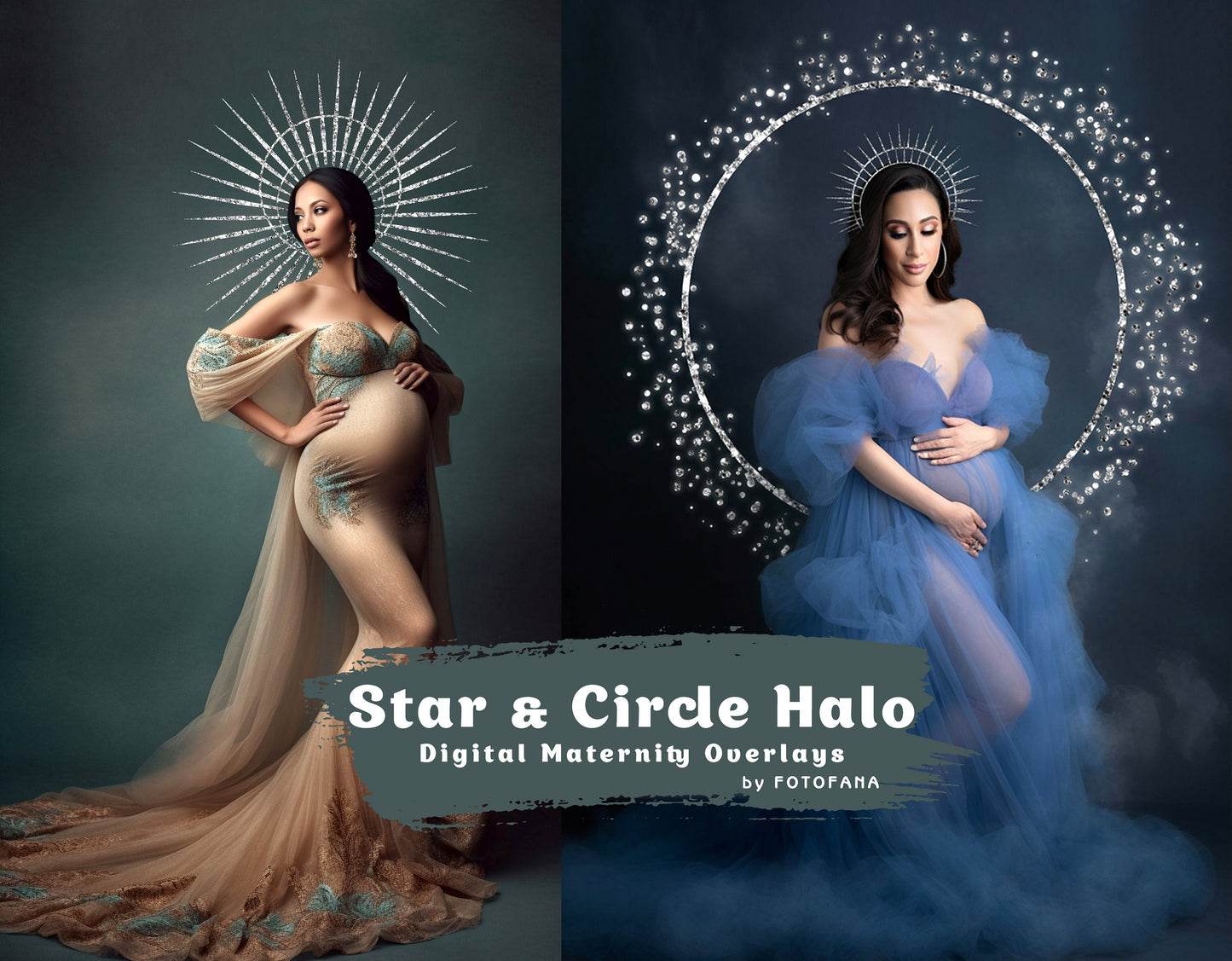 Star & Circle SILVER Halo Maternity Overlays Halo Scrapbooking Clipart Photoshop Maternity Digital Backdrop Studio Ring Overlay PNG Overlays