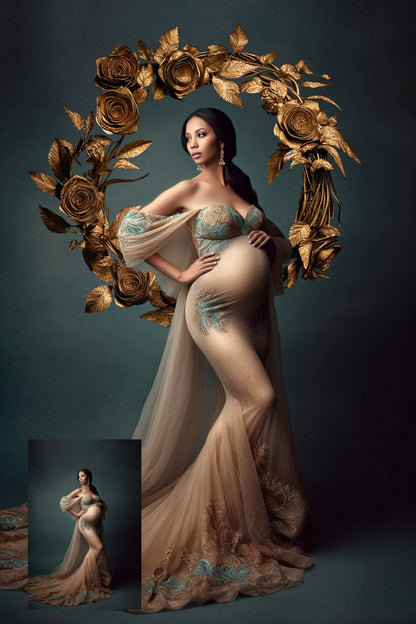 Gold Halo Floral Ring Overlays Maternity Backdrop Overlays Studio Backdrop Overlays Fine Art Textures Photoshop Golden Floral Ring Overlays