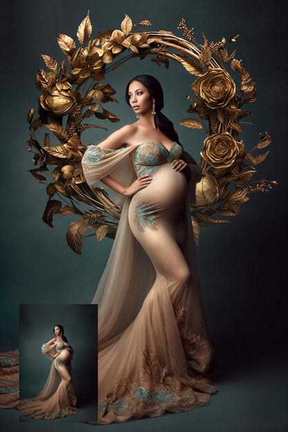 Gold Halo Floral Ring Overlays Maternity Backdrop Overlays Studio Backdrop Overlays Fine Art Textures Photoshop Golden Floral Ring Overlays