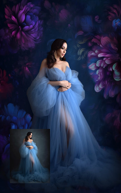 Midnight Blue Floral Fine Art Floral Digital Backdrops Maternity Backdrop Overlay Photography Digital Background Overlays Photoshop Textures