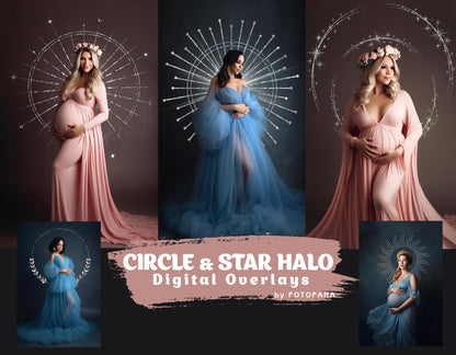 Circle Star Silver Halo Background Overlay Halo Scrapbooking Clipart Photoshop Maternity Digital Backdrop Studio Ring Overlay Png Overlays