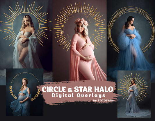 Circle & Star Golden Halo Background Overlay Halo Scrapbooking Clipart Photoshop Maternity Digital Backdrop Studio Ring Overlay PNG Overlays