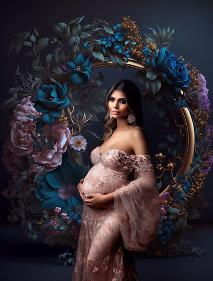 14 Floral Ring Digital Backdrops Maternity Floral Hoop Digital Backdrop Overlay Maternity Digital Backdrops for Photoshop Floral Halo