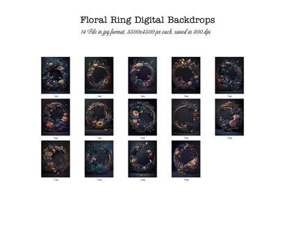 14 Floral Ring Digital Backdrops Maternity Floral Hoop Digital Backdrop Overlay Maternity Digital Backdrops for Photoshop Floral Halo