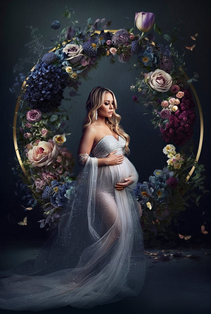 14 Floral Ring Digital Backdrops Maternity Floral Hoop Digital Backdrop Overlay Maternity Digital Backdrops for Photoshop Floral Halo