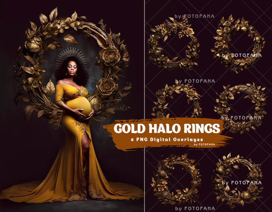 Gold Halo Floral Ring Overlays Maternity Backdrop Overlays Studio Backdrop Overlays Fine Art Textures Photoshop Golden Floral Ring Overlays