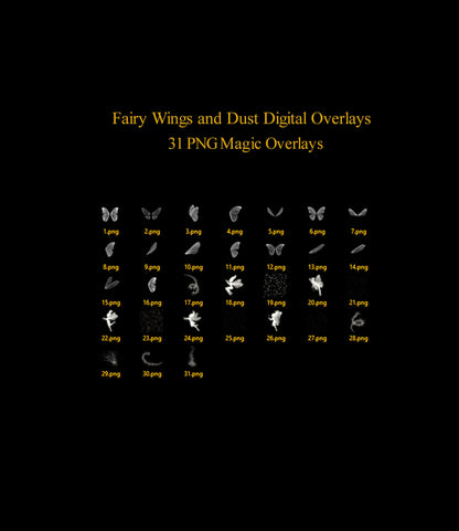 31 Fairy Wings Overlays Digital Fairy Dust Photoshop Overlays Fantasy Fairy PNG Wings Wing Overlays Clipart Digital Overlays Photoshop PNG