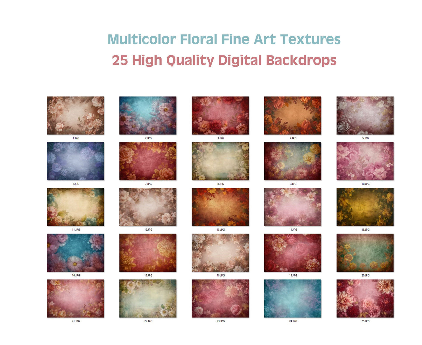 Multicolor Floral Fine Art Textures Floral Digital Backdrops Maternity Backdrop Overlay Photography Digital Background Overlays Photoshop