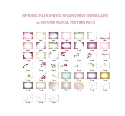 45 Blooming Spring Branch Overlays Digital Flowering Trees Cherry Blossom Photoshop Effect Spring Summer Floral Painted Flower Overlay Photo