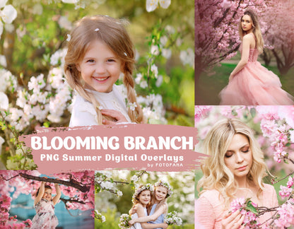 45 Blooming Spring Branch Overlays Digital Flowering Trees Cherry Blossom Photoshop Effect Spring Summer Floral Painted Flower Overlay Photo