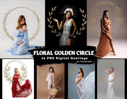 Floral Golden Circle Overlays Maternity Light Ring Frame Circles Shine Ring Light Maternity Rings Foliage Floral Maternity Ring Backdrop Png