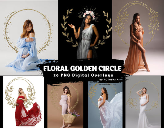 Floral Golden Circle Overlays Maternity Light Ring Frame Circles Shine Ring Light Maternity Rings Foliage Floral Maternity Ring Backdrop PNG