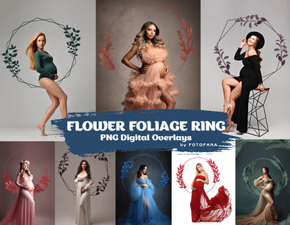 Flower Foliage Ring Overlays Floral Circle Halo Overlays Maternity Backdrop Overlays Studio Backdrops Fine Art Textures Digital Backdrop Png