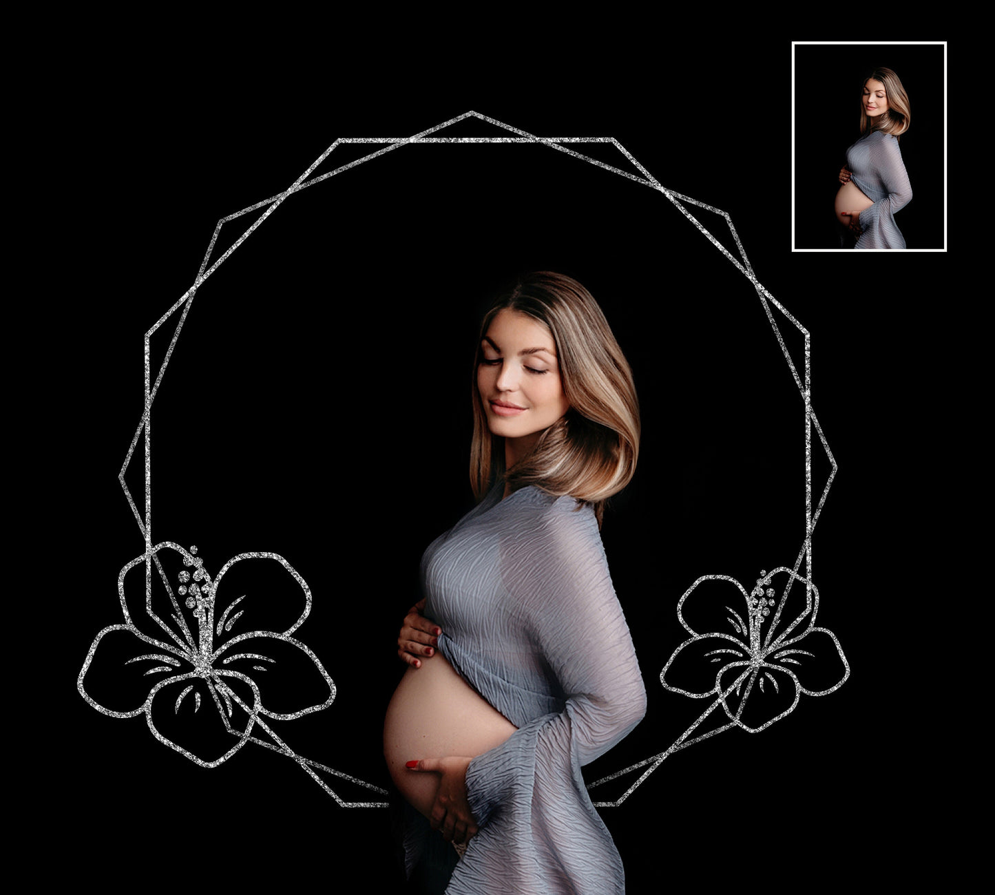 Floral Silver Circle Overlays Maternity Light Ring Frame Circles Shine Ring Light Maternity Rings Foliage Floral Maternity Ring Backdrop PNG