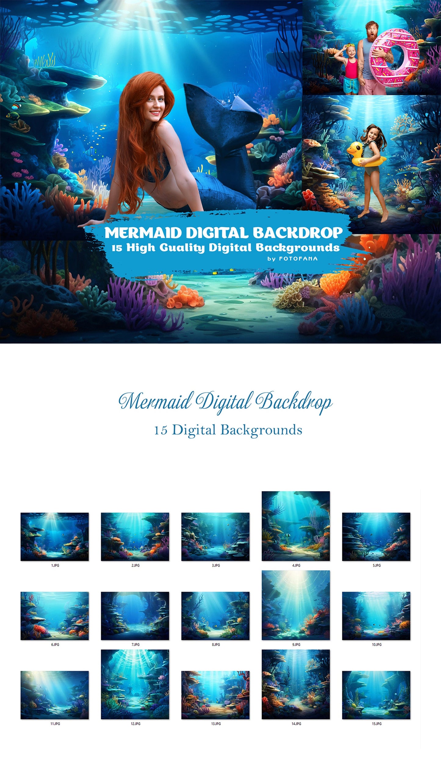 Mermaid Digital Backdrop Ocean Photography Backdrop Composite Background Composite Fairytale Photo Overlay Under The Sea Digital Backdrop
