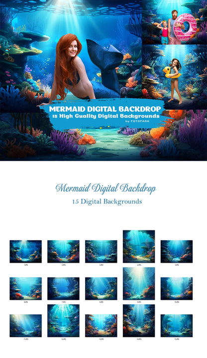Mermaid Digital Backdrop Ocean Photography Backdrop Composite Background Composite Fairytale Photo Overlay Under The Sea Digital Backdrop