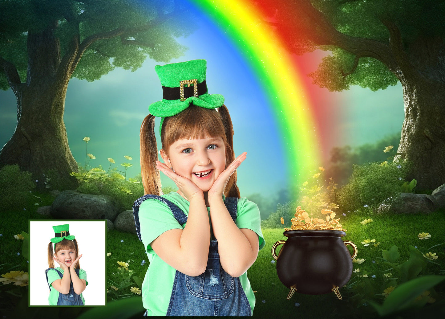 St Patricks Day Digital Background for Composite Photography Pot of Gold and Rainbow Digital Backdrop for Photoshop Irish Digital Background