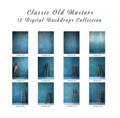 12 Classic Old Master Digital Backdrop Studio Digital Backdrop Ladder Backdrop Grunge background Blue Fine Art Textures Photoshop Overlays